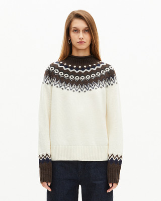 Wool-blend patterned sweater ecru