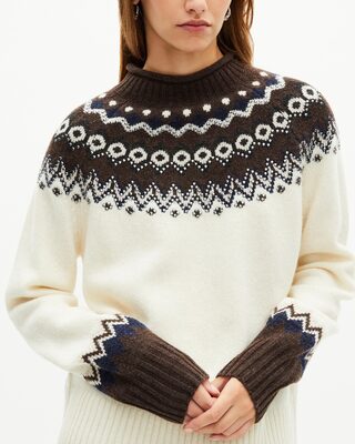 Wool-blend patterned sweater ecru