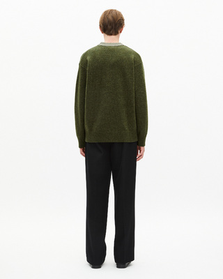 Wool cardigan with khaki contrasting stripes