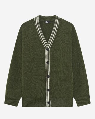 Wool cardigan with khaki contrasting stripes