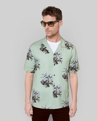 Green floral print short-sleeve shirt