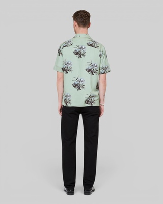 Green floral print short-sleeve shirt