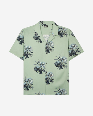 Green floral print short-sleeve shirt