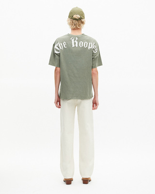 T-shirt with green logo on back