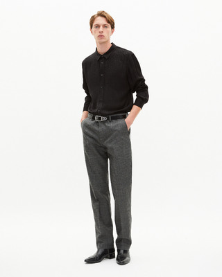 Black and grey houndstooth straight-leg suit pants
