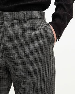 Black and grey houndstooth straight-leg suit pants