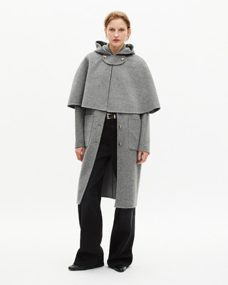 Long double-faced wool coat with grey cape