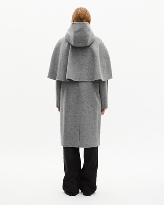 Long double-faced wool coat with grey cape