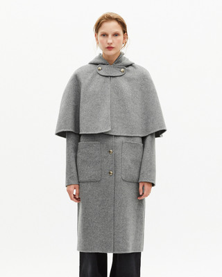 Long double-faced wool coat with grey cape