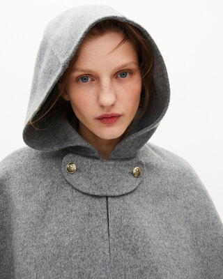 Long double-faced wool coat with grey cape