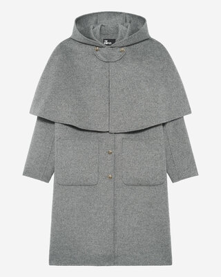 Long double-faced wool coat with grey cape