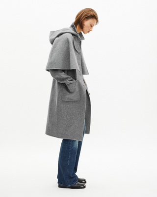 Long double-faced wool coat with grey cape