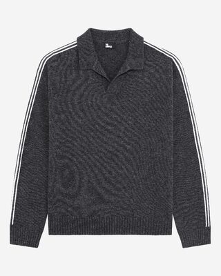 Wool polo-neck sweater with contrasting gray stripes