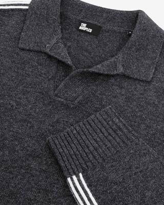 Wool polo-neck sweater with contrasting gray stripes