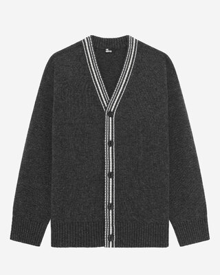 Wool cardigan with contrasting grey stripes