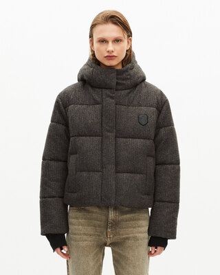 Short dark gray wool down jacket