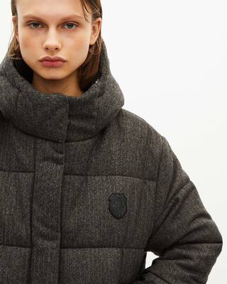 Short dark gray wool down jacket