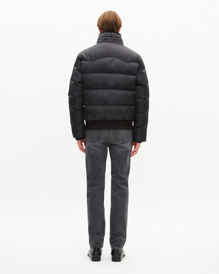 Down jacket with grey fur collar
