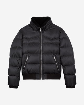 Down jacket with grey fur collar