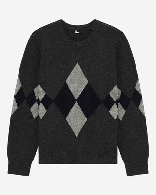 Wool sweater with grey diamond pattern