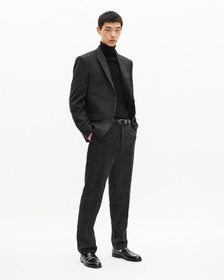 Dark grey pinstripe straight suit jacket