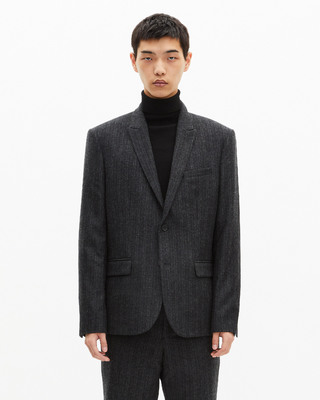 Dark grey pinstripe straight suit jacket