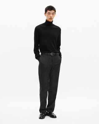 Dark grey pinstripe straight-leg suit pants