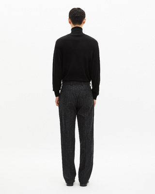 Dark grey pinstripe straight-leg suit pants