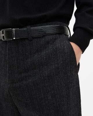 Dark grey pinstripe straight-leg suit pants