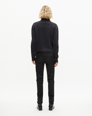 Grey double-faced wool trucker-neck sweater