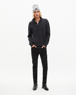 Grey double-faced wool trucker-neck sweater