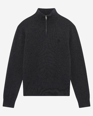 Grey double-faced wool trucker-neck sweater