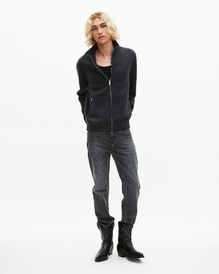 Double-sided wool cardigan with gray zip