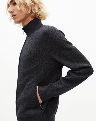 Double-sided wool cardigan with gray zip