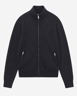 Double-sided wool cardigan with gray zip