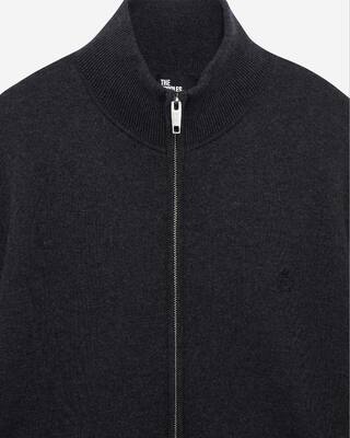 Double-sided wool cardigan with gray zip