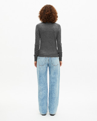 Grey merino wool V-neck sweater