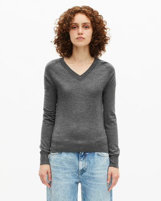 Grey merino wool V-neck sweater