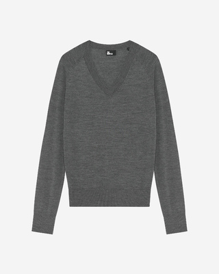 Grey merino wool V-neck sweater
