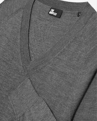Grey merino wool V-neck sweater