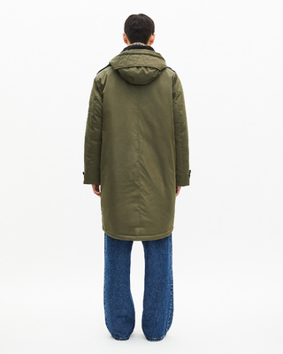Water-repellent parka with khaki sherpa collar