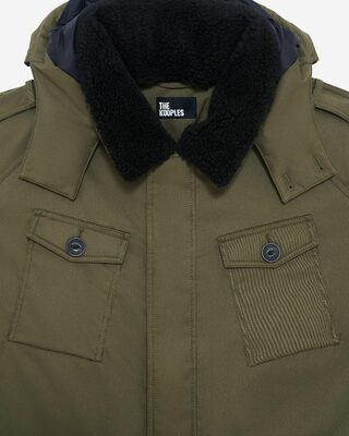 Water-repellent parka with khaki sherpa collar