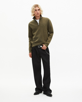 Double-faced khaki wool trucker-neck sweater