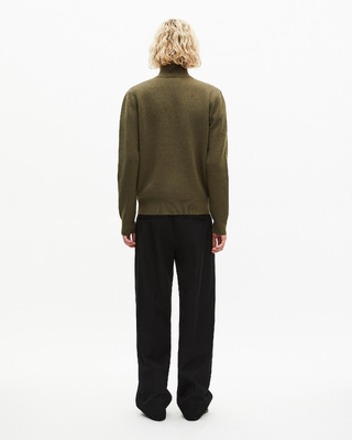 Double-faced khaki wool trucker-neck sweater