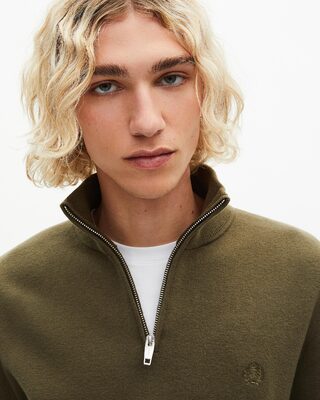 Double-faced khaki wool trucker-neck sweater