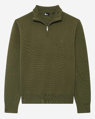 Double-faced khaki wool trucker-neck sweater