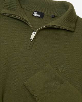Double-faced khaki wool trucker-neck sweater