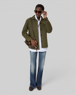 Embroidered back jacket in khaki cotton