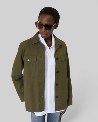 Embroidered back jacket in khaki cotton