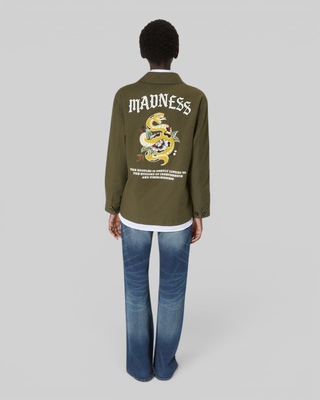 Embroidered back jacket in khaki cotton